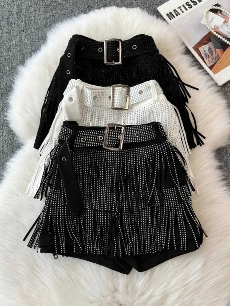 Fashion Y2k Tassel Shorts New Black sparkling Korean Sexy High Waist Trendy Party Night Shop Come Dance Hot Pants Women X250312