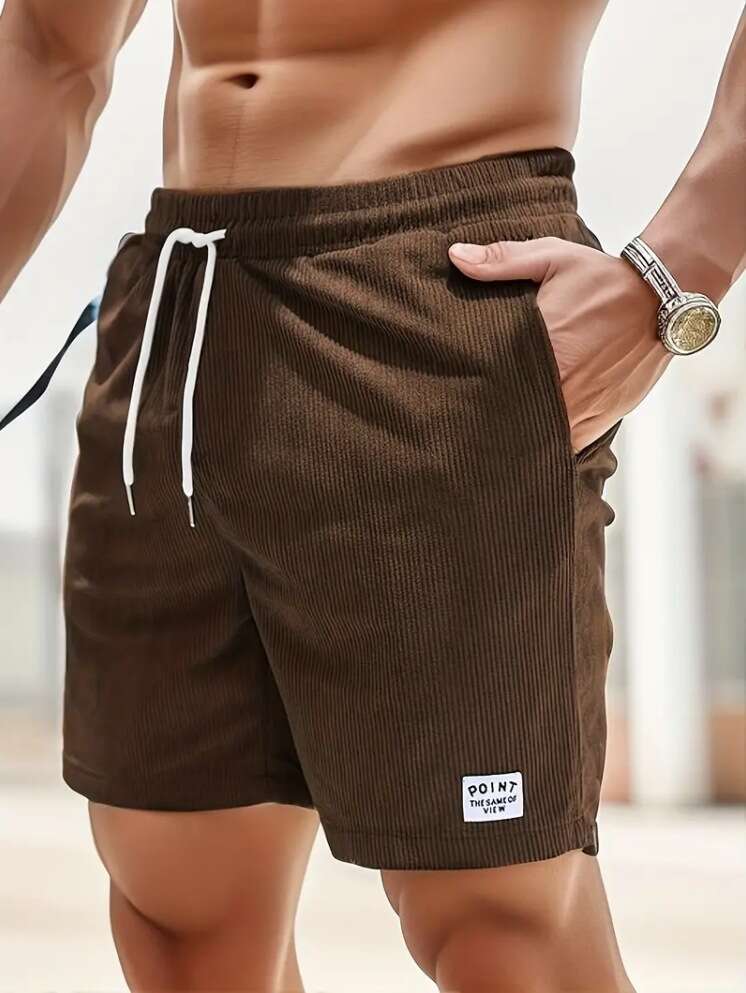 summer solid color lace up sports corduroy simple five quarter men's shorts pants 2025 new casual versatile fashion clothing