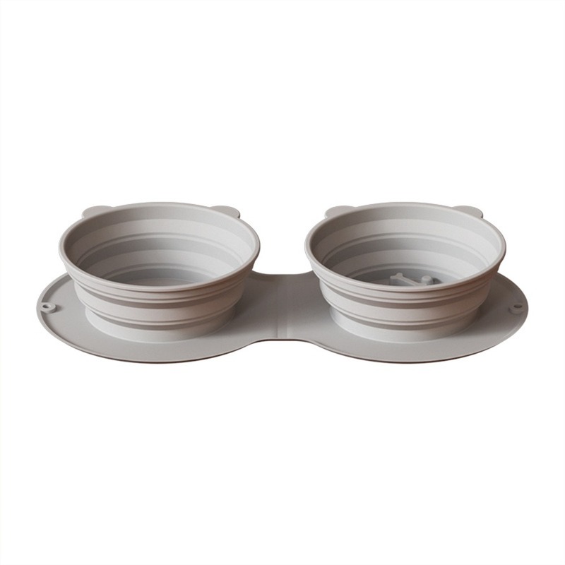 Pet Bowl Foldable Silicone Dog Double Bowl Thickened Water Feeder Outdoor Portable Puppy Cats Gray Bowl Tableware Pet Supplies
