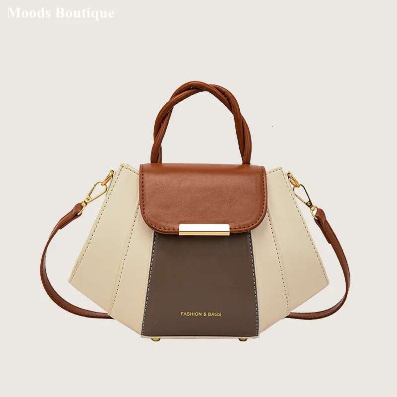 MOODS Contrast Color Top-Handle Bags For Women Patchwork Big Capacity Shoulder Crossbody Shell Bag 2023 Designer Handbags