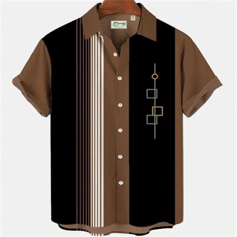Mens striped eleGant shirt with colorful printed idol clothing long robe short sLeeved shirt casual social cufflinks oversized fashionable shirt W2503