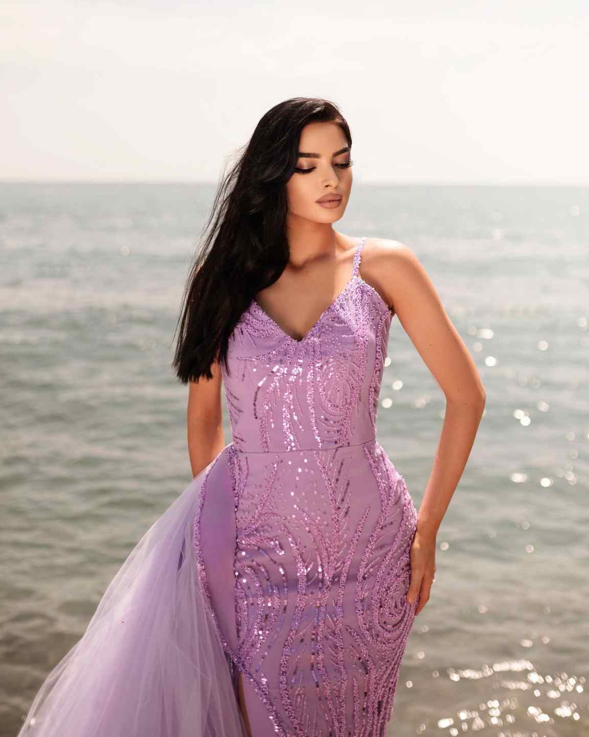 Sexy Mermaid Evening Dresses For Women Spaghetti Strap Sleeveless Gown Sequins Split Side Detachable Train Party Customized Dress