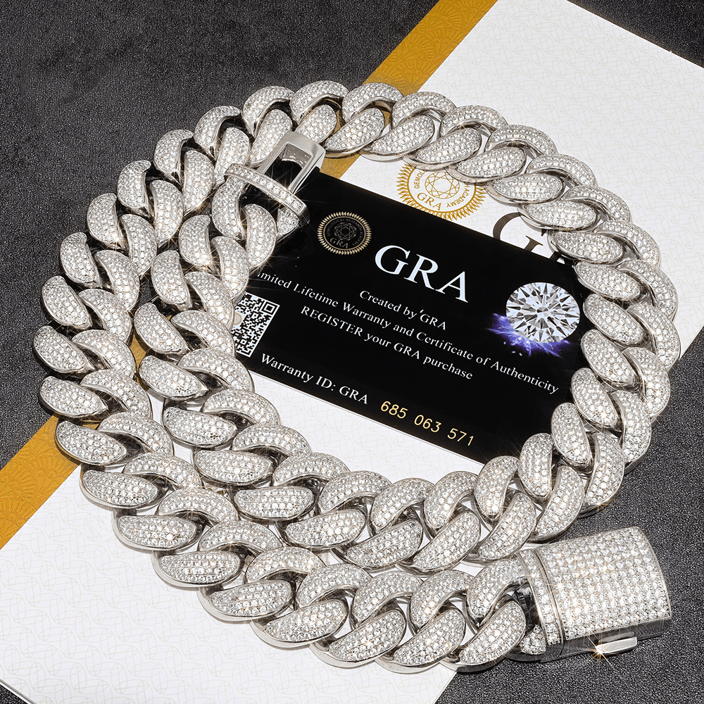 20mm Moissanite Four Rows Of Cuban Chain Bracelet Necklace S925 Silver Iced Out For Men Hip Hop Jewelry Pass Diamond Tester