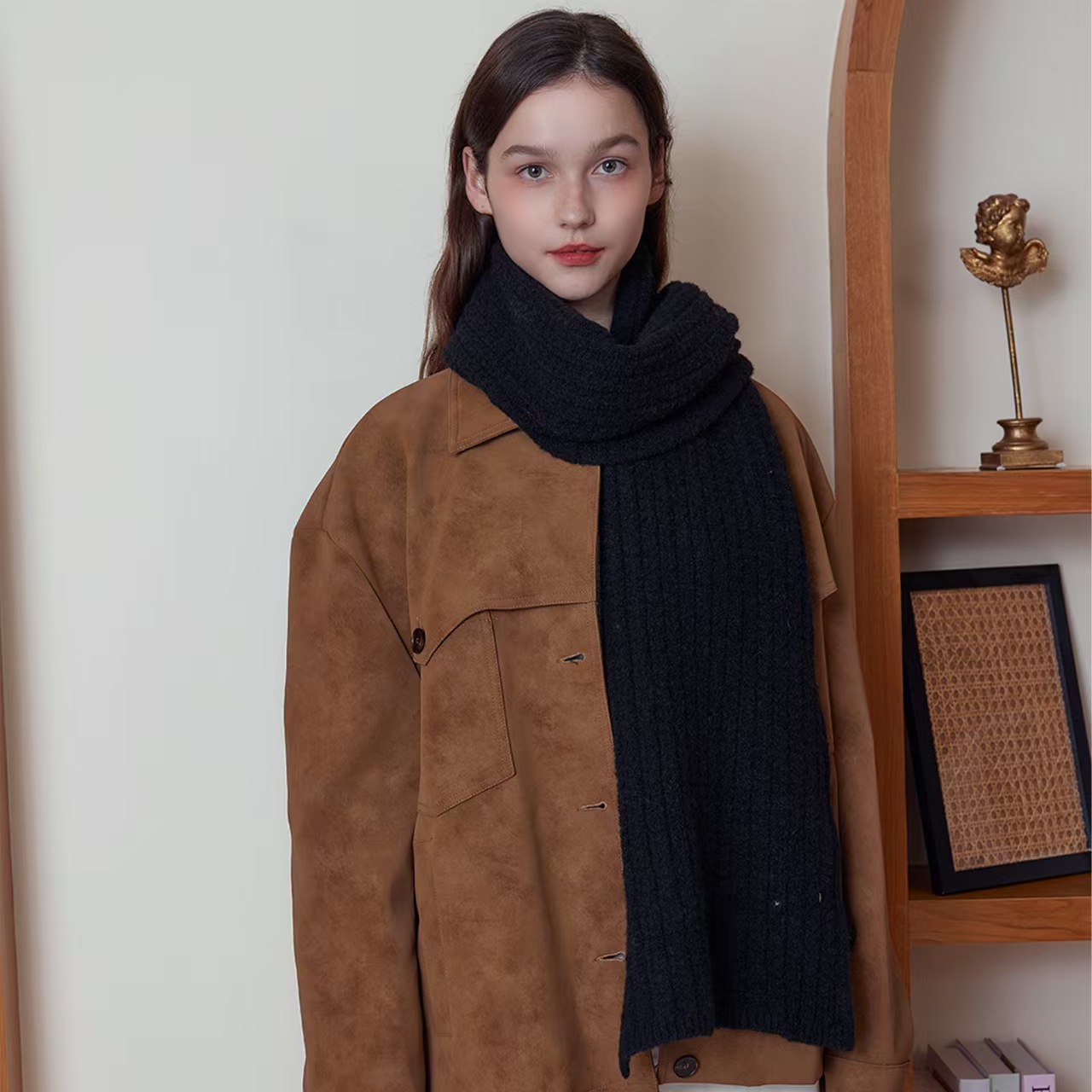 K100 Contains wool solid color knitted scarf men and women winter British retro warm thick college style couple wool scarf