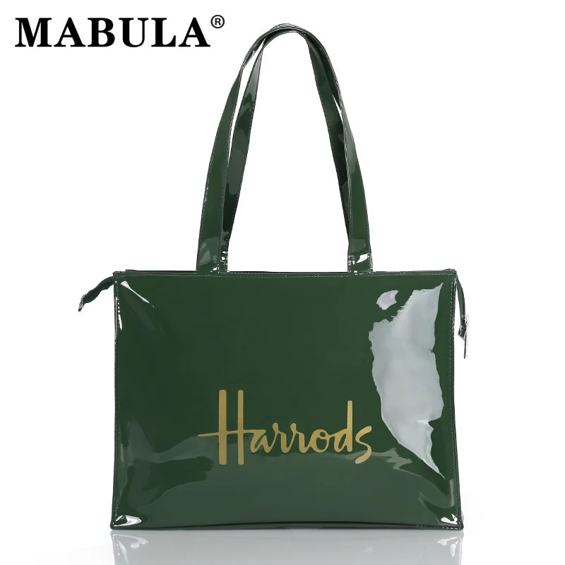 MABULA PVC Waterproof Letter Print Large Capacity Eco Friendly Reusable Shopping Bag Student Bookbag Lady Tote Handbag 250305