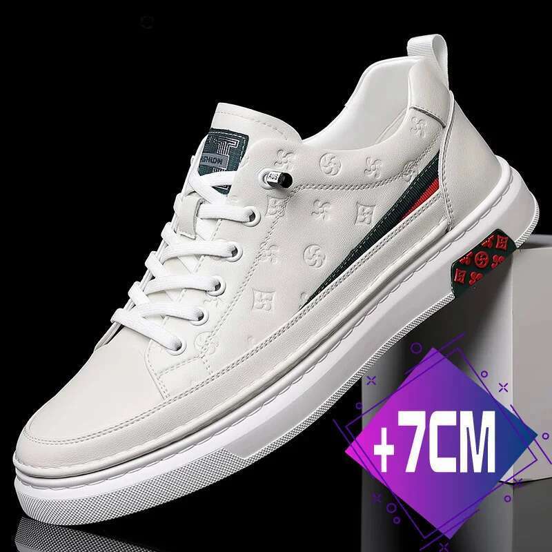 Genuine Leather MEN'S 7cm height increasing fashion casual shoes mens outdoor sneakers size 37-43 designer