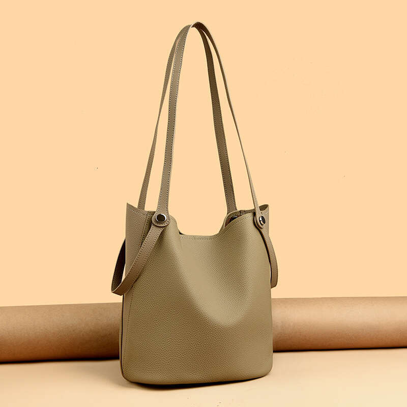 Women's Bags Handbag Genuine Leather Women's New Fashion Simple Bucket High-End Sense Large Capacity Mother And Child Shoulder Bag Versatile