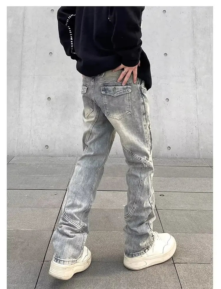 Mens Jeans Pants Y2k Baggy Man Trousers Streetwear Denim Shorts Jean Clothing Flared Cargo Wide Pant Ripped 250312