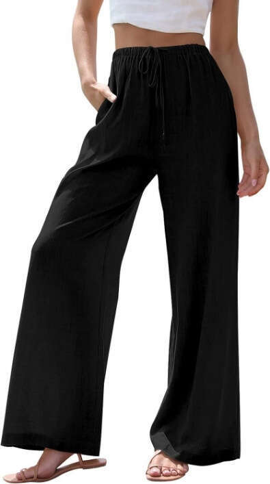 2025 European and American plus size en loose pocket drawstring wide leg pants women's new casual versatile fashion clothing