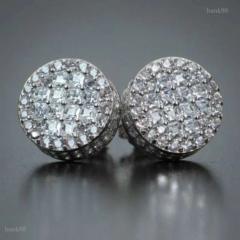 Bling Diamond Earrings Yellow White Gold Plated Shiny Round CZ Studs Earrings Nice Gift For Men W