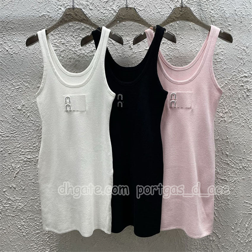 Designer Knitted Vest Dress Women Summer Sleeveless Slim Fit White Mid Dresses Birthday Party Wedding Dinner Dresses