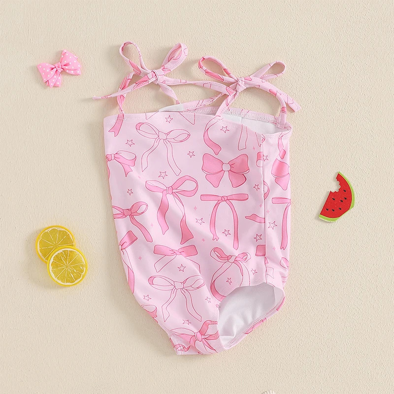 6M-4T Kids Girls Bikini Elastic Sleeveless Bow Print Swimsuit Swimwear for Summer Beach 250311
