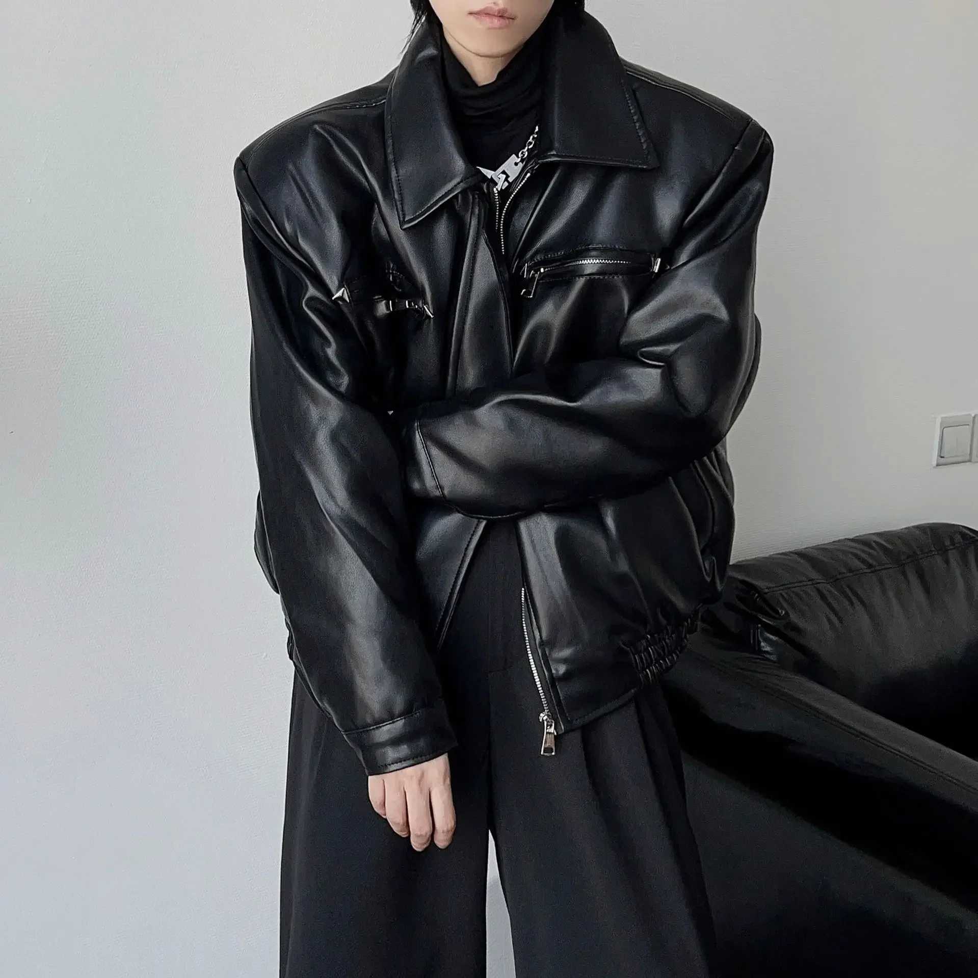 High-End FeelPULeather Jacket For Men Casual Loose Fit Faux Leather Jacket Trendy Motorcycle Wear Spring Autumn 2024 New ModelT250311
