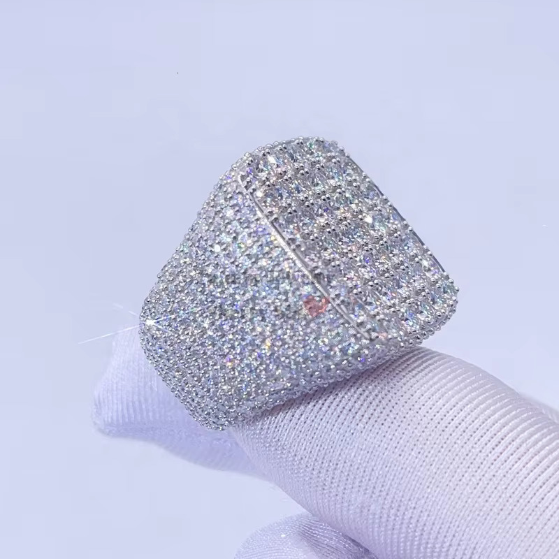Hot Sell Drop Shipping White Gold Iced Out GRA Moissanite Diamond Ring for Men