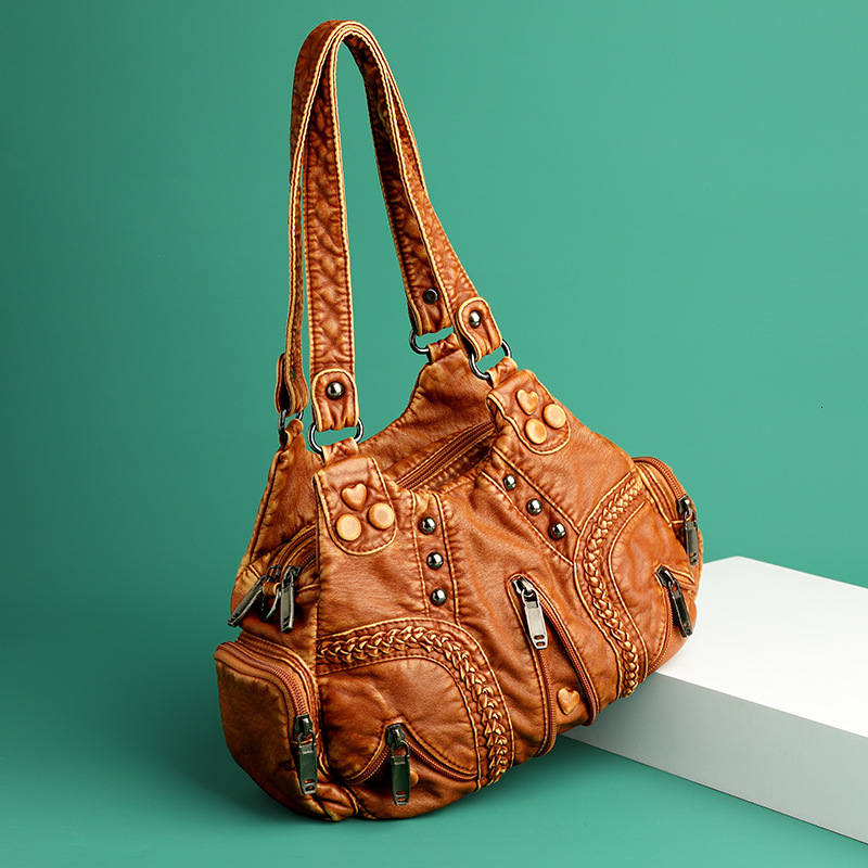 Women s New Washed Fabric Shoulder Bag, Soft Leather Texture 2025 New Fashion Designer Handbag High end Solid Color Casual Crossbody Bag Storage Bag