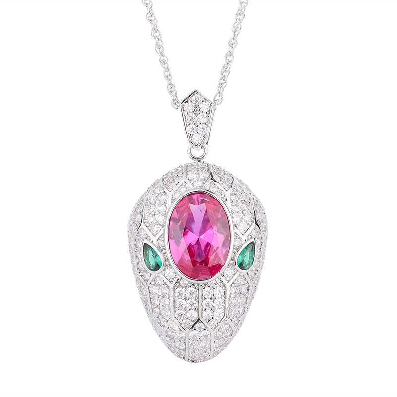 Zhuang Shengshengs new copper bottom gold-plated simulation rose red corundum light luxury snake head set pendant ring 10 * 14 W250312