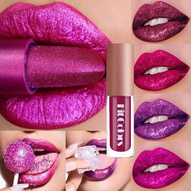 4 pieces/set metal non stick cup lip gloss pearl diamond fine glitter matte moisture-proof lip glacier liquid lipstick kit W250312