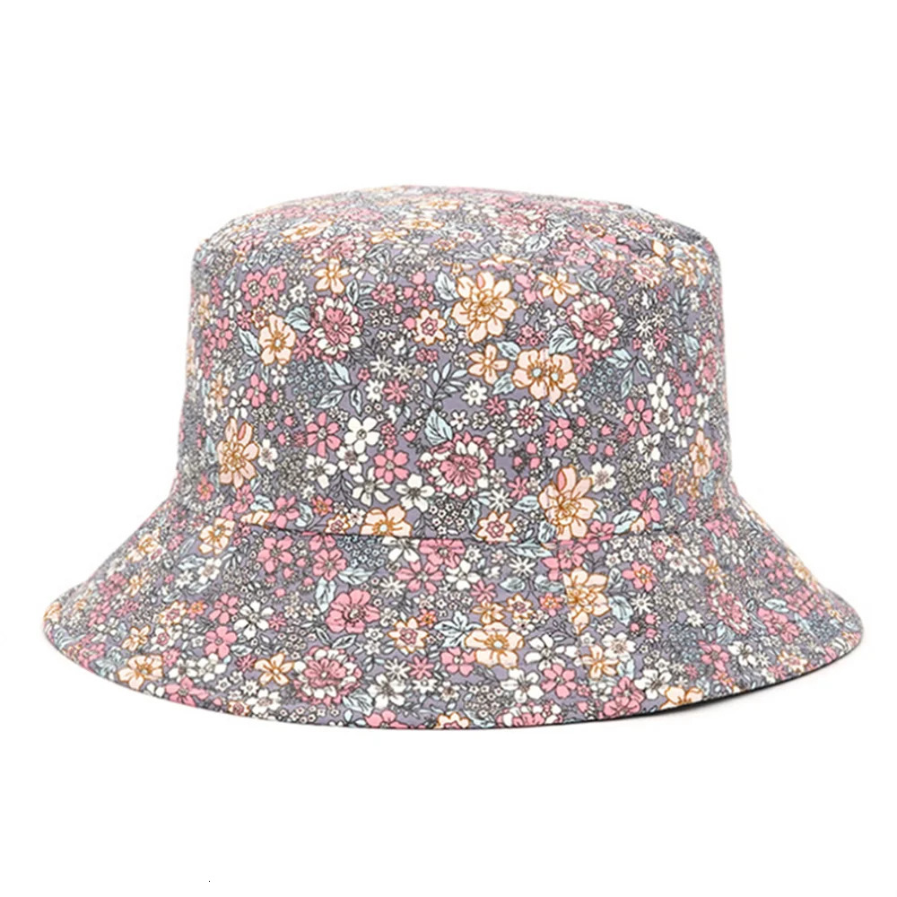 Spring and Summer Small Floral Print Bucket Hat Trend Flower DoubleSided Male Wild Basin Sun Woman Cap 250304