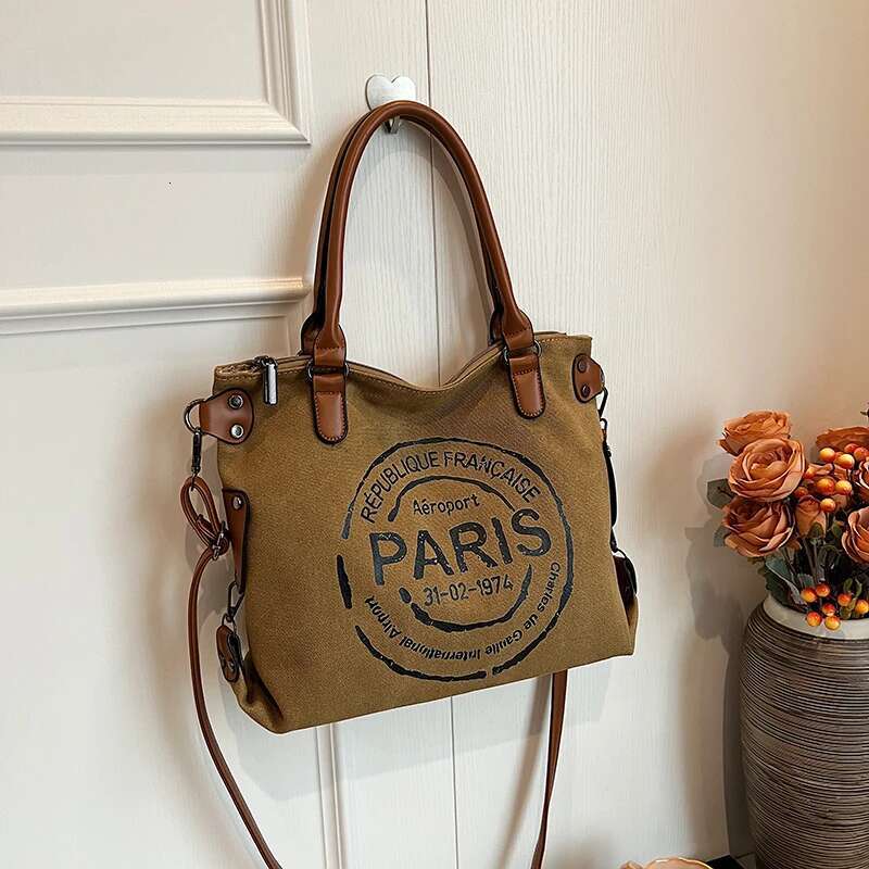 New Portable Canvas Fashion Women's Letters Large Capacity Tote Bag Leisure Commuting Single Shoulder Diagonal Span