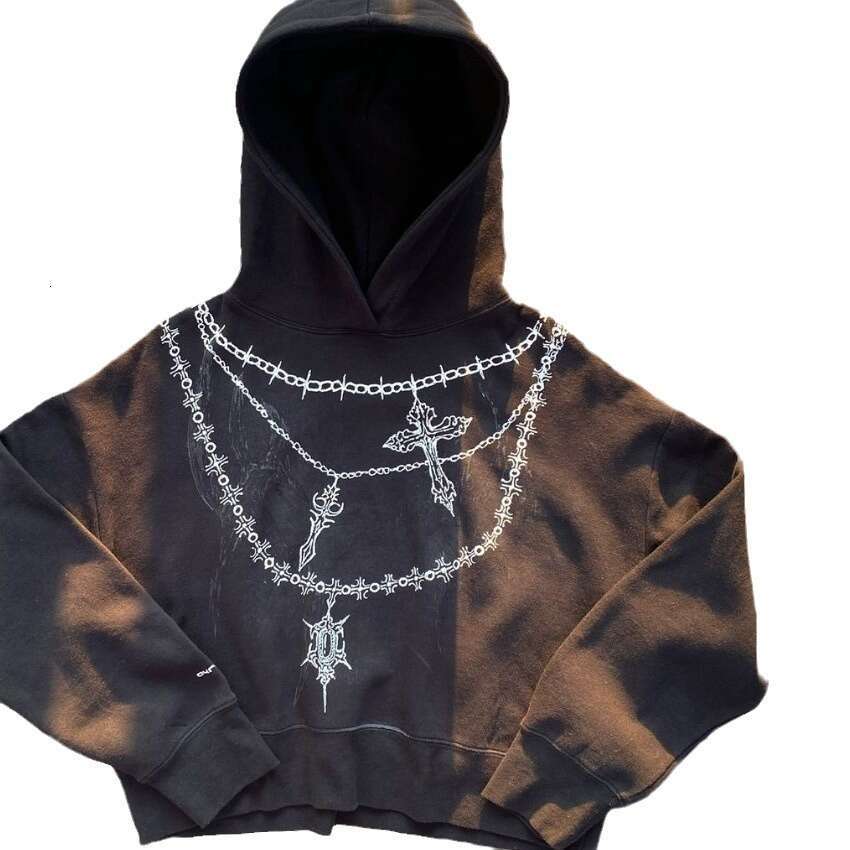 American dark print hoodie with a unique street hip-hop style and loose fitting unisex sweatshirt design