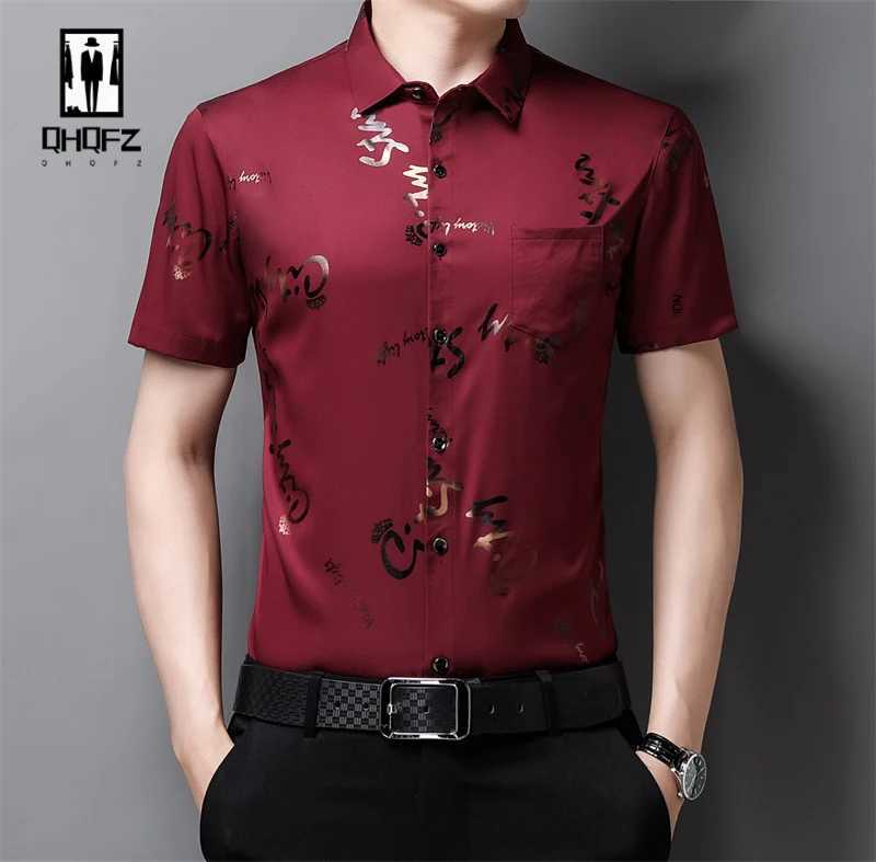 Mens casual and fashionable short sleeved printed shirt no ironing wear-resistant business top W250312