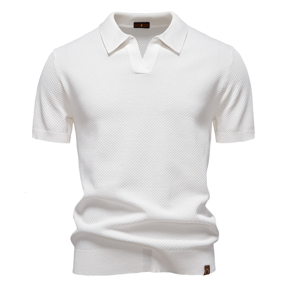 2025 Summer High Quality Polo European Pineapple Pattern Woolen Business Seagull Collar Men's Short Sleeve Sweater t shirt