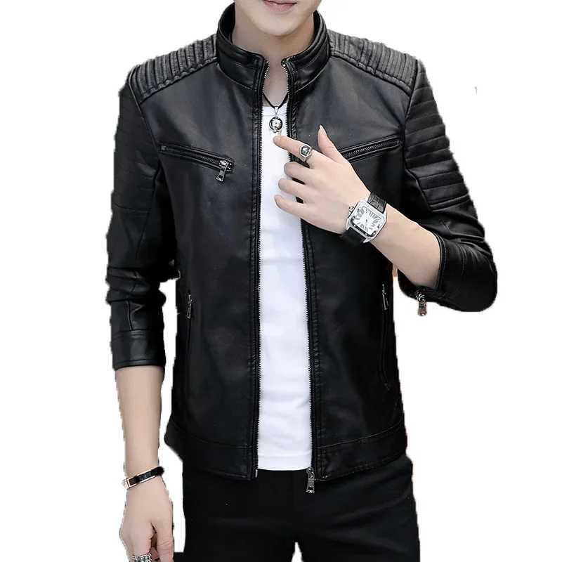 2024 Solid Color Cross-border Leather Jacket For Men Trendy Motorcycle Vest Windproof Slimming Smooths Your SilhouetteT250311