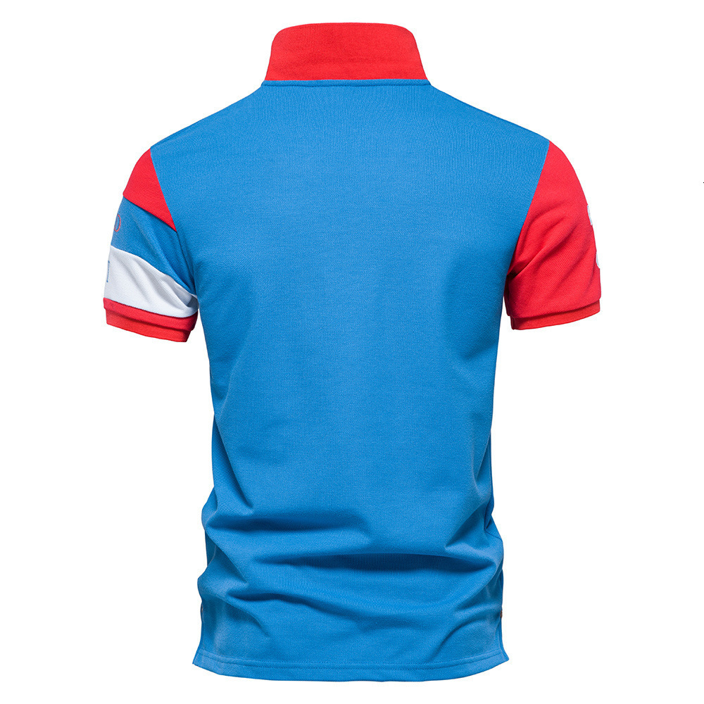 Short sleeved new lapel two-color patchwork embossed fashionable men's polo shirt made of cotton tracksuit
