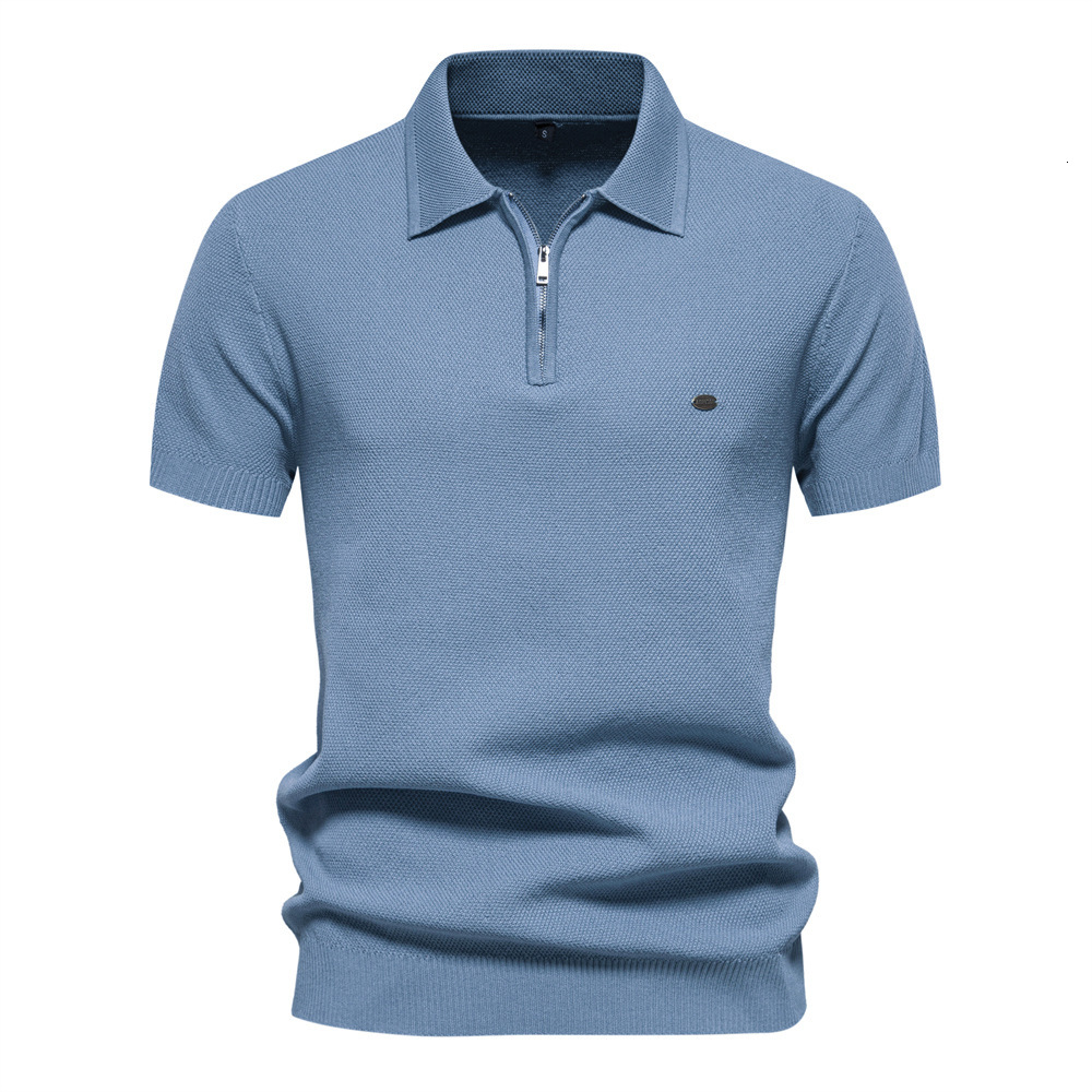 2025 summer versatile new collar knitted polo simple solid color trend European men's short sleeved t shirt tracksuit