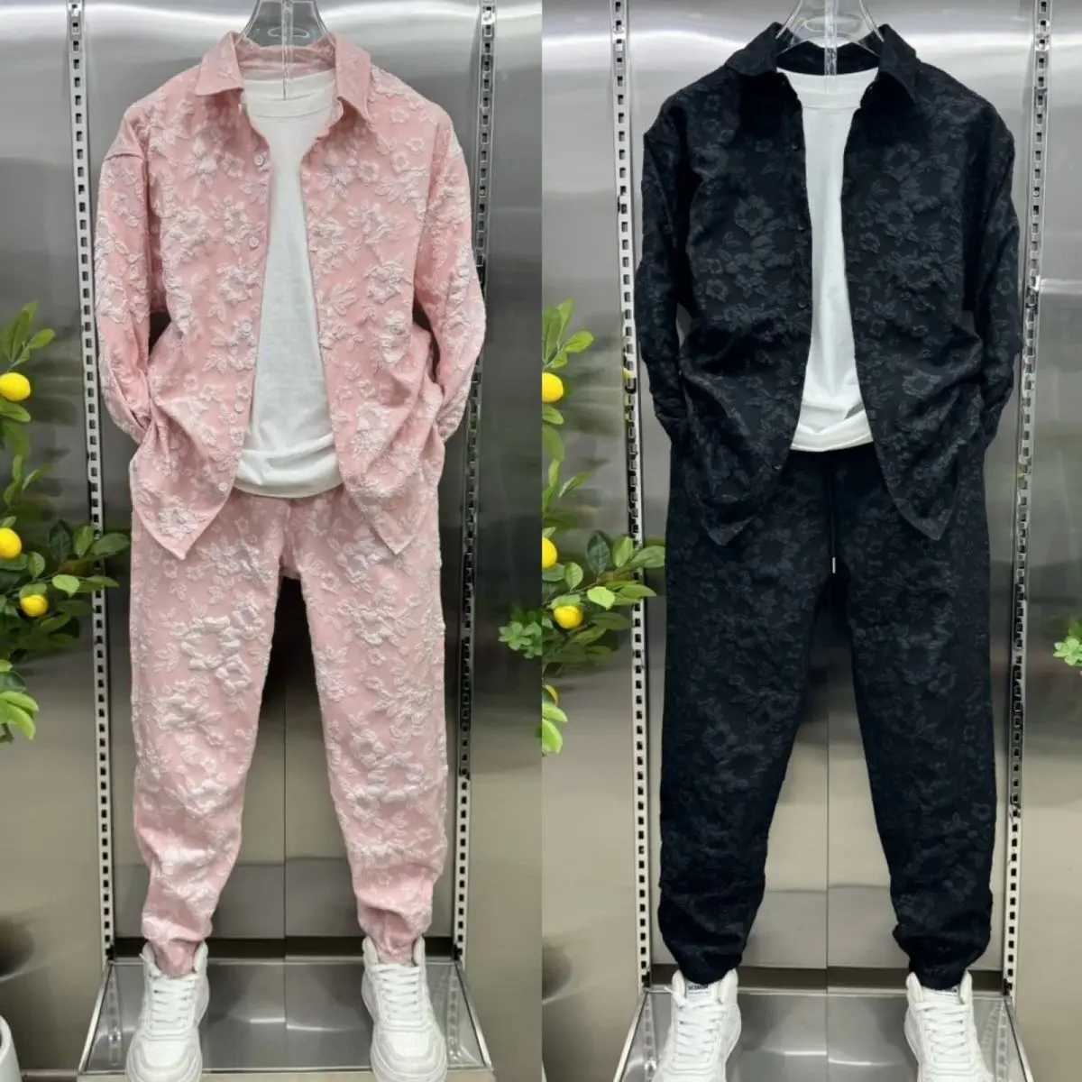 New 3D embossed jacquard shirt jacket two-piece pants set fashion brand high-end casual sportswear X250312