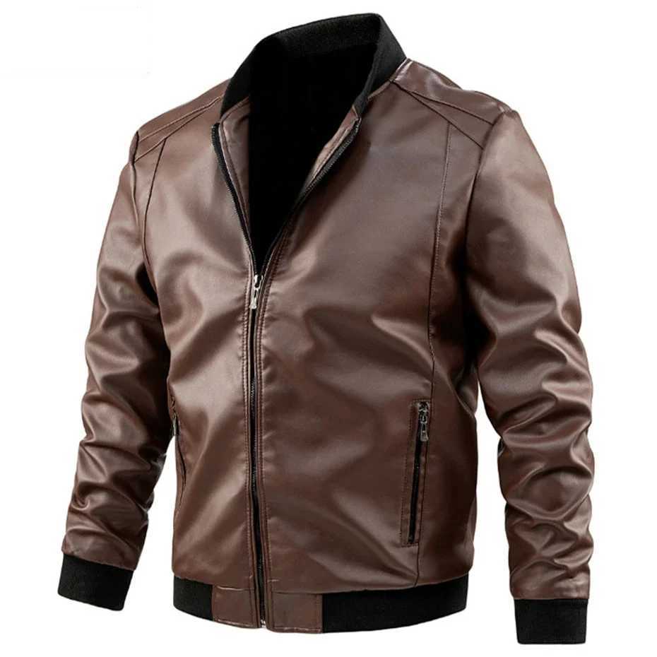 Plus Size 6XL 7XL PU Jacket Men Faux Leather Coat Casual Motorcycle Biker Coat Solid Color Leather Jackets Male Big Size 6XL 7XLT250311