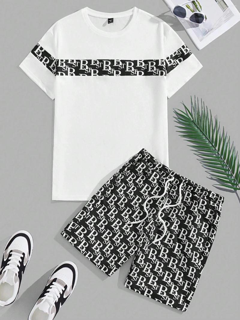 Men's Tracksuits Retro Urban Casual T-shirt Set Elegant Luxury Design Round Neck Short Sleeve Shorts Sports 2pcs