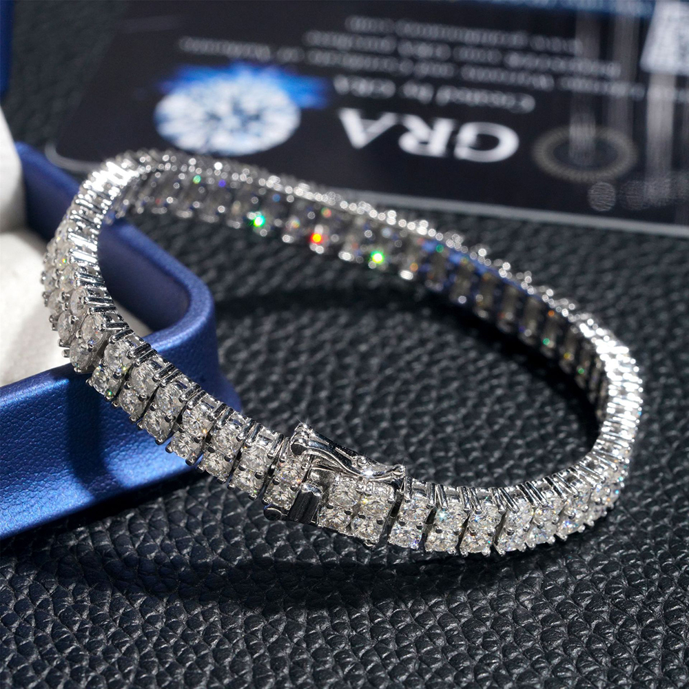 3mm Two rows of Moissanite Bracelet S925 Silver Iced Out For Men Women Hip Hop Jewelry Pass Diamonds Tester With GRA