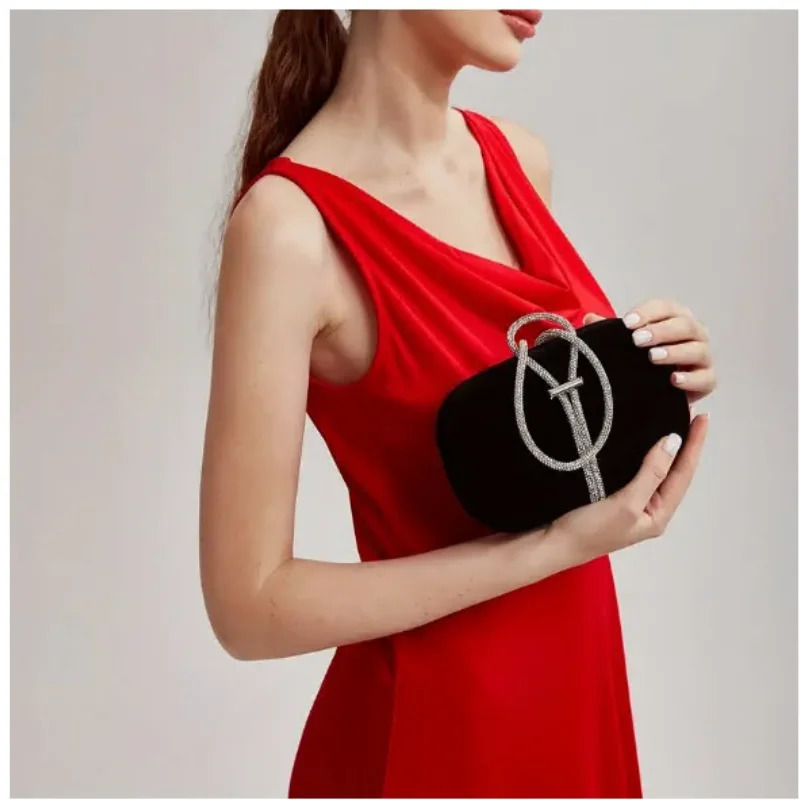 Elegant Evening Clutch Bag Box Bag Black Velvet With Chain Rhinestone Handbags Female Clutches Party Wedding Bag Crossbody Bags 250311