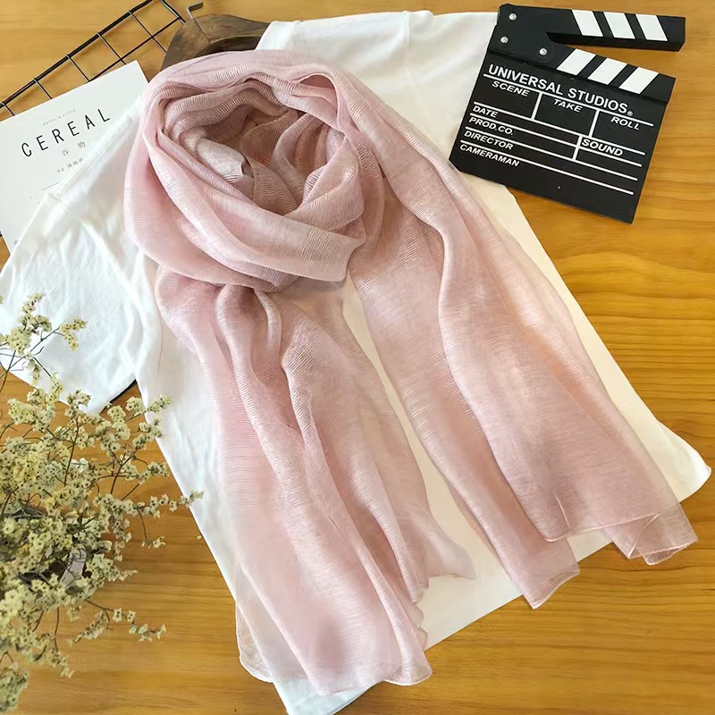 T273 Spring mulberry silk blended scarf ladies long solid color elegant retro sunscreen shawl