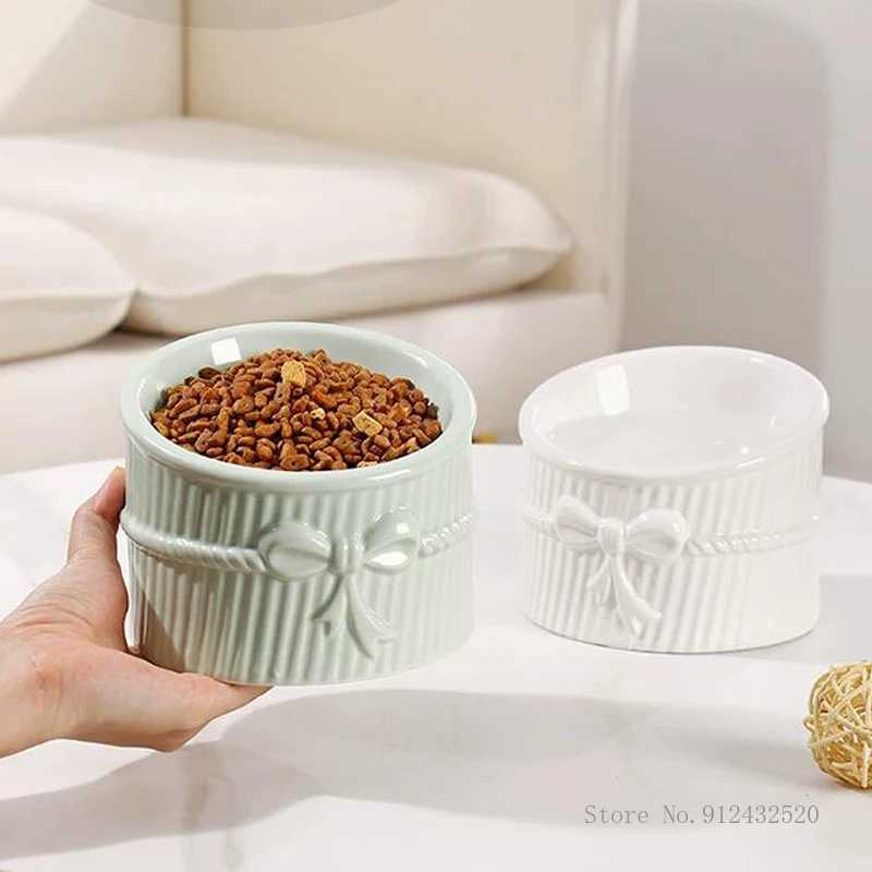 New Arrival Ceramic Cervical Protection Flat or Inclined Mouth Eating Drinking Water Food Dog Cat Bowl High Feet Tableware Pet Product