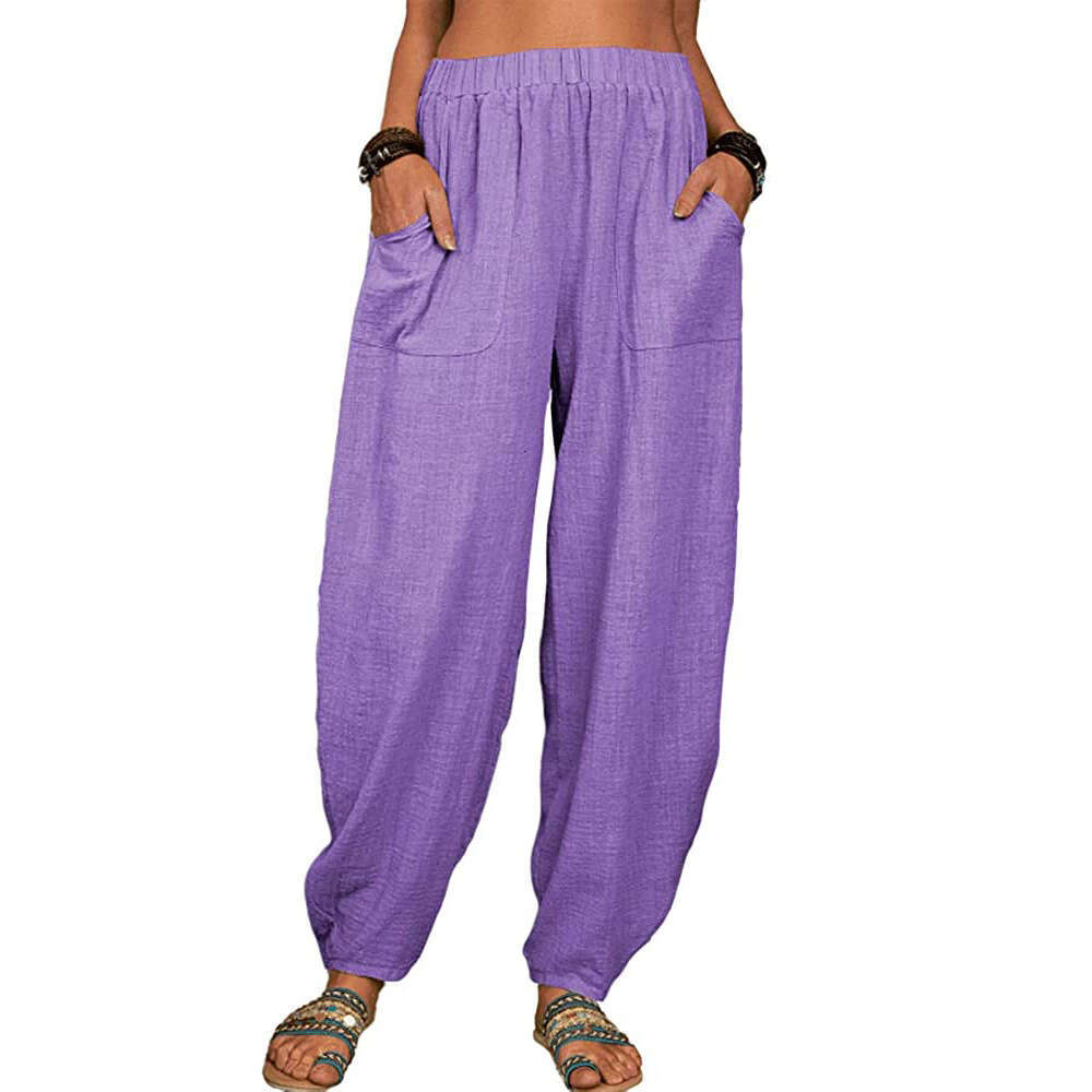 Women's Loose Cotton Linen Casual Home Harlan Pants B2