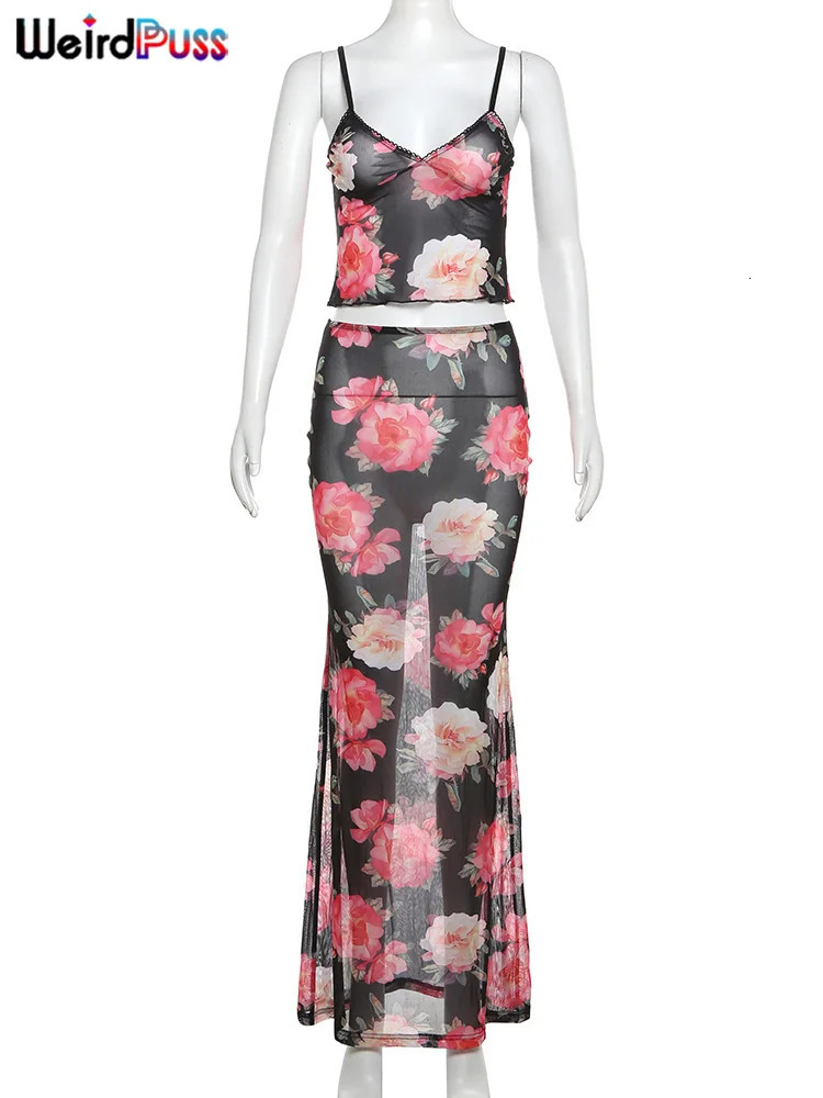 Weird Cat Summer Solid Color Womens 2piece Set Side Splicing Ultra Thin Long LeatherVneck Camisol Sexy Vacation Party Matching 250312