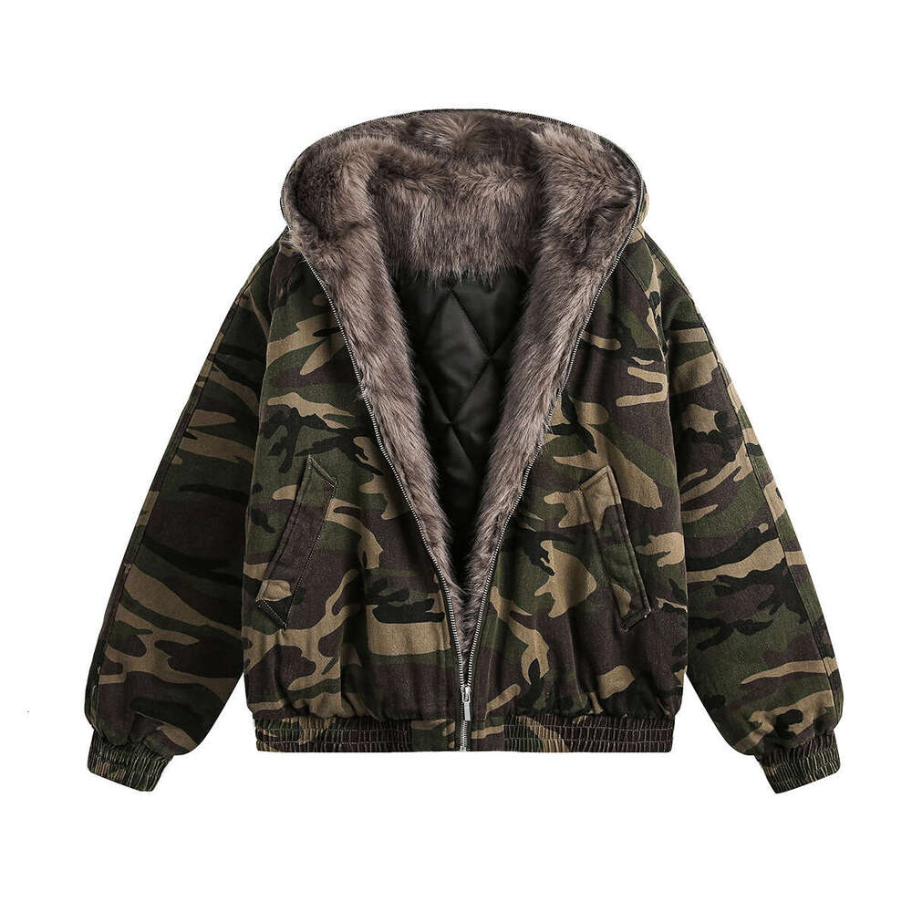 Jiayiku Men's 2024 New Winter Camouflage Breadwear With Velvet And Jacket, American Trendy Brand Cotton Jacket