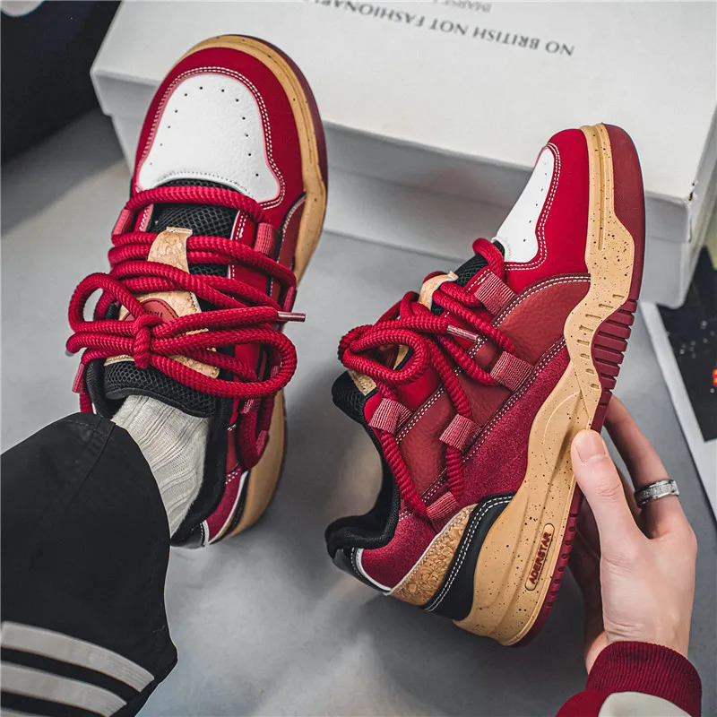 Trendy Platform Skateboard Shoes Men Retro Red Street Hip Hop Shoes Mens Skateboard Sneakers Men Low Top Casual Sneaker 250310
