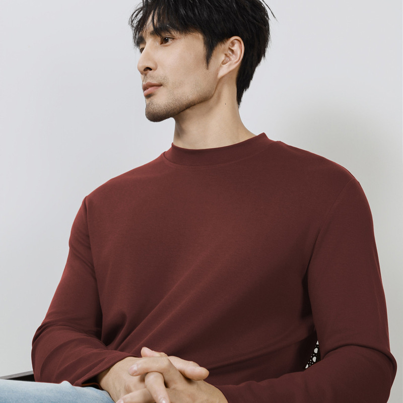 Long sleeved T-shirt mid high neck base shirt men's autumn winter inner wear warm and close fitting solid color top casual new style tracksuit