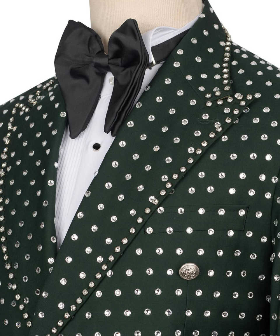 Luxury Wedding Tuxedos Fashion Beaded Men Suit Peaked Lapel 2 Piece Set Jacket Pants Groom Business Blazers Customized