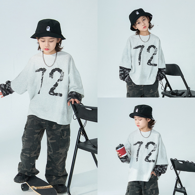 Ddmyshoesvip Spring New Korean Edition Boys Long Sleeved T Shirt Versatile Fake Two Piece Camouflage Sleeve Base Shirt Children S Top Trendy