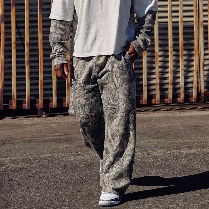 Men jungle camouflage Casual Pants Wide Leg Pants Breathable running American size trousers loose Large size men sweatpantsT250311
