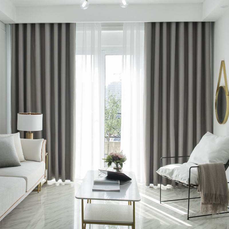A932 Single-sided solid color blackout curtain fabric living room bedroom rental room sunshade soundproof curtain finished product