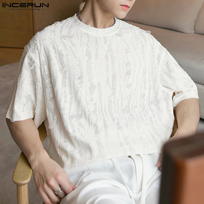 Mens loose hollow thin n Tshirt casual simple fully matched short sleeved Camiseta S5XL 250312