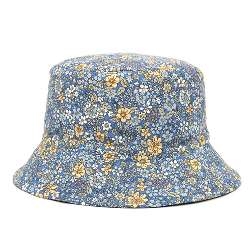Spring and Summer Small Floral Print Bucket Hat Trend Flower DoubleSided Male Wild Basin Sun Woman Cap 250304