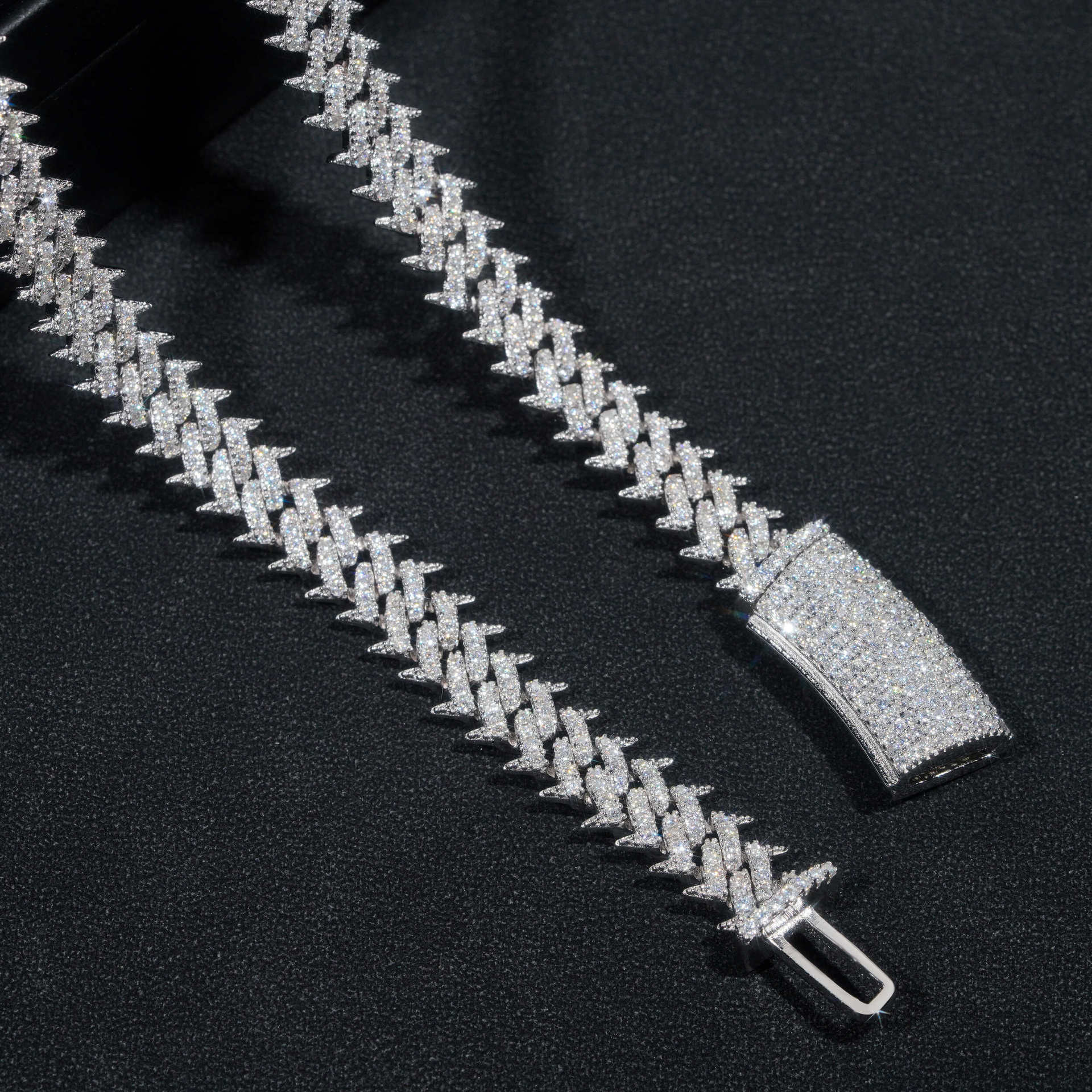 10mm Moissanite Rhombus Cuban Chain Bracelet Necklace S925 Silver Iced Out For Men Women Hip Hop Jewelry Pass Diamonds Tester