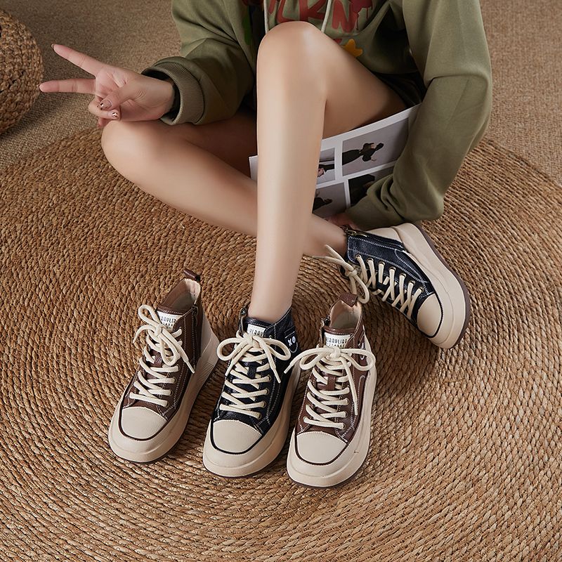 2024 Seasonal Women's Athletic Footwear - Trendy High-Top Casual Shoes with Dissolved White Outsole