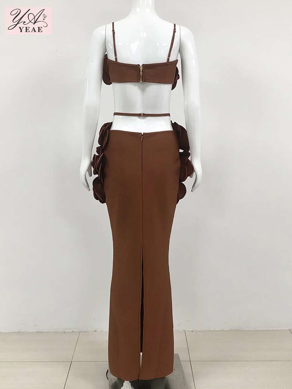 Women's 3D Bandage Top+Skirt Two-Piece Set Crop Top Large Wer Wrapped Corset Long Skirt Outfit Party Gowns